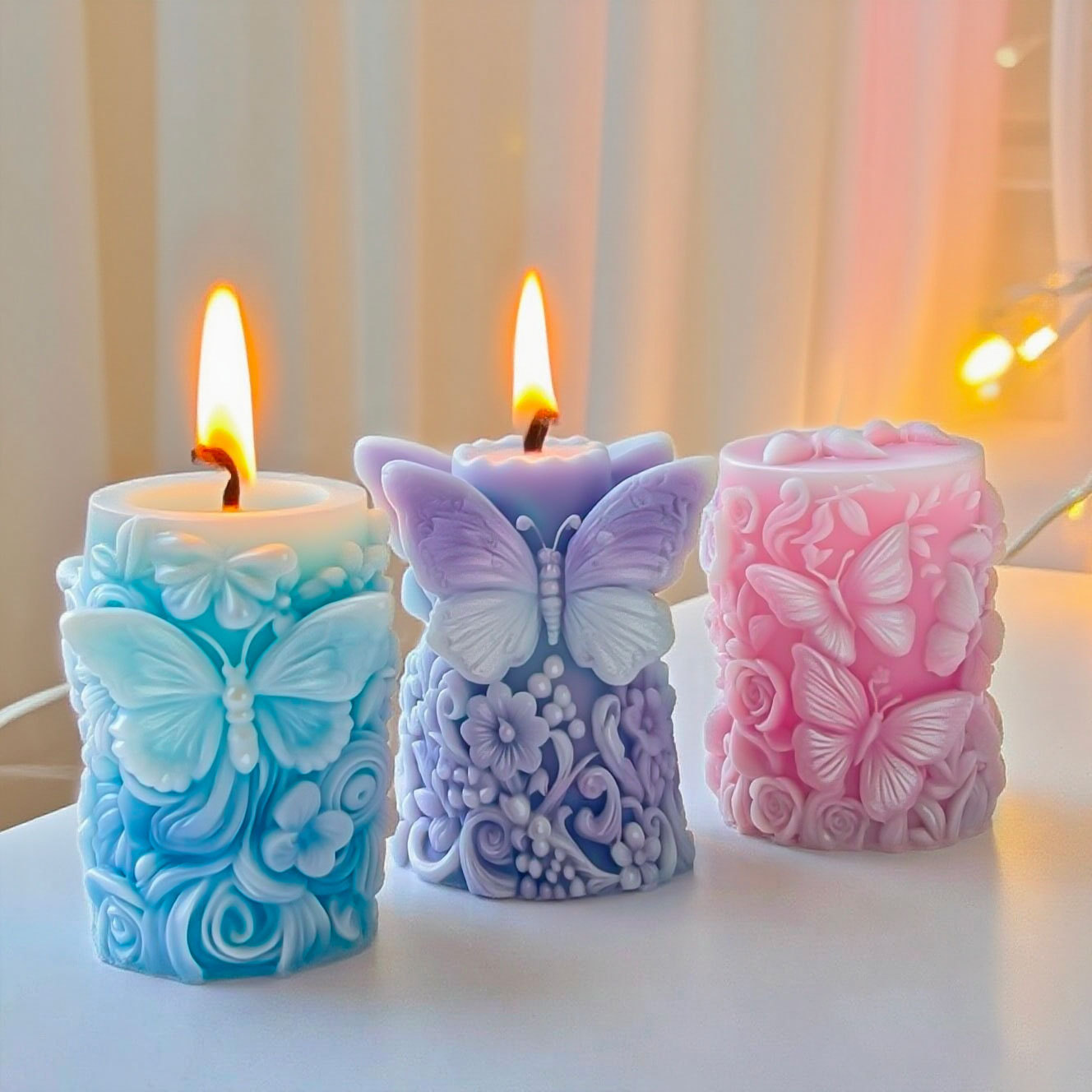 Candle Supplies Shop - 3d borboleta flores alívio cilindro vela